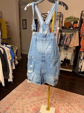 Altar'd State Light Blue Denim distressed shorts overalls